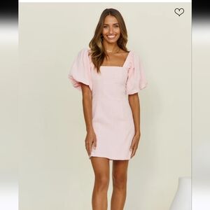 SNDYS Tuscany Puff Sleeve Mini Dress in Baby pink. Size XS NWT